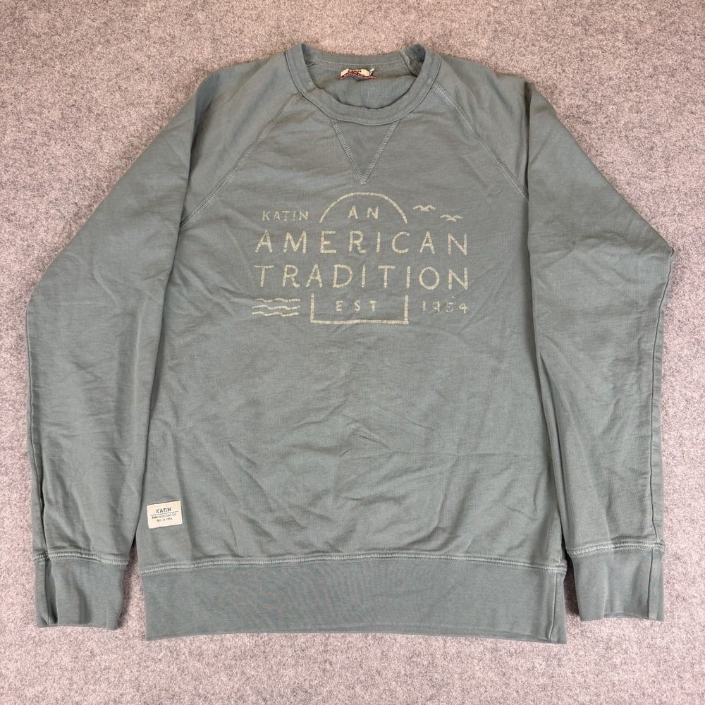 Katin Sweatshirt Men Small S Made in USA American Tradition Graphic Sage Green